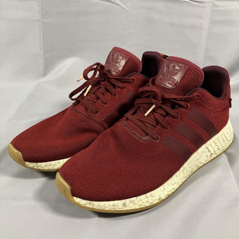 Adidas NMD R2 Shoes Mens Size 11 Maroon Red Boost Knit Sneakers Gum Sole‎ CQ2402